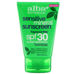 Alba Botanica, Mineral Sunscreen, Sensitive, Fragrance Free, SPF 30, 4 oz (113 g) - The Supplement Shop