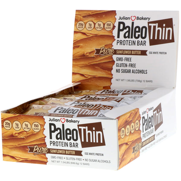 Julian Bakery, Paleo Protein Bar, Pure Sunflower Butter , 12 Bars, 2.05 oz (58.3 g) Each - The Supplement Shop