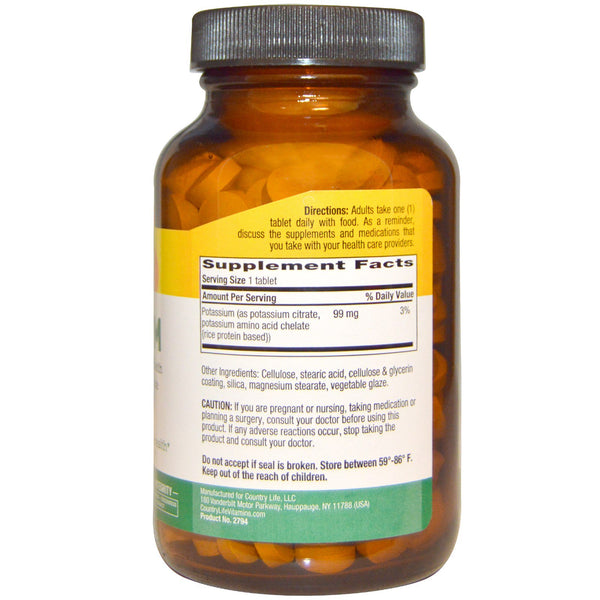 Country Life, Potassium, 99 mg, 250 Tablets - The Supplement Shop