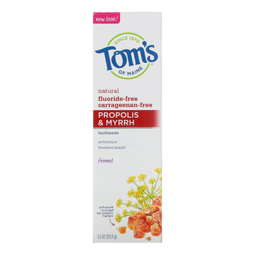 Tom's of Maine, Natural Antiplaque, Propolis & Myrrh Toothpaste, Fluoride-Free, Fennel, 5.5 oz (155.9 g)