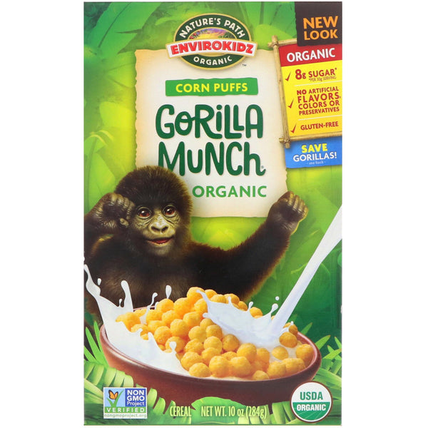 Nature's Path, EnviroKidz, Organic Corn Puffs Gorilla Munch Cereal, 10 oz (284 g) - The Supplement Shop