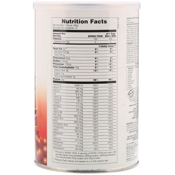 Nature's Plus, Spiru-Tein, High Protein Energy Meal, Exotic Red Fruit, 1.1 lbs (504 g) - The Supplement Shop