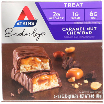 Atkins, Endulge, Caramel Nut Chew Bar, 5 Bars, 1.2 oz (34 g) Each
