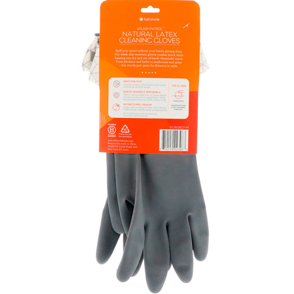 Full Circle, Splash Patrol, Natural Latex Cleaning Gloves, Size S/M, Grey, 1 Pair - The Supplement Shop
