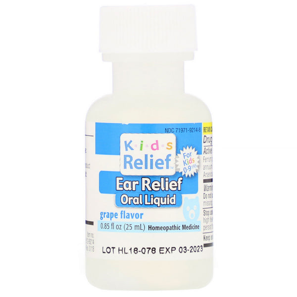 Homeolab USA, Kids Relief, Ear Relief Oral Liquid, Grape Flavor, For Kids 0-9 Yrs, 0.85 fl oz (25 ml) - The Supplement Shop