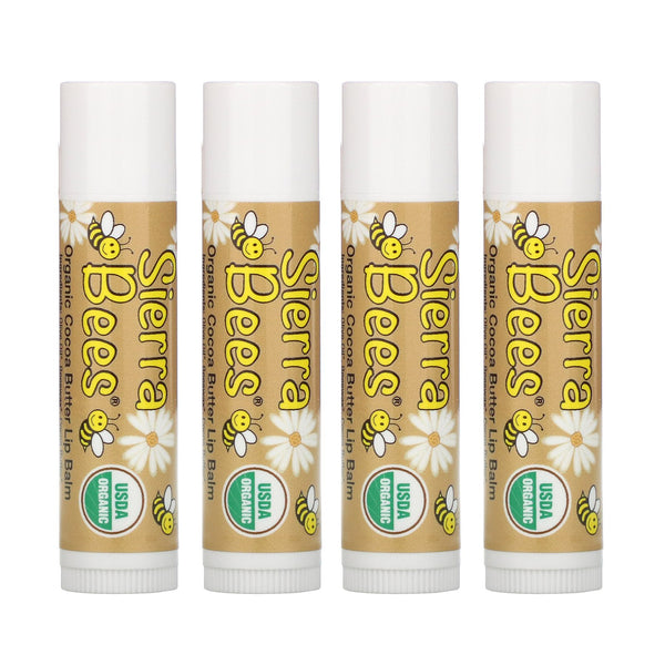 Sierra Bees, Organic Lip Balms, Cocoa Butter, 4 Pack, .15 oz (4.25 g) Each - The Supplement Shop