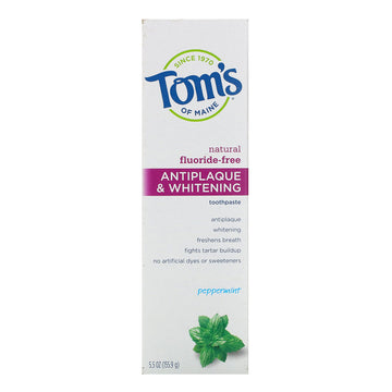 Tom's of Maine, Natural Antiplaque & Whitening Toothpaste, Fluoride Free, Peppermint, 5.5 oz (155.9 g)