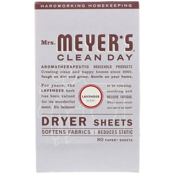 Mrs. Meyers Clean Day, Dryer Sheets, Lavender Scent, 80 Sheets - The Supplement Shop
