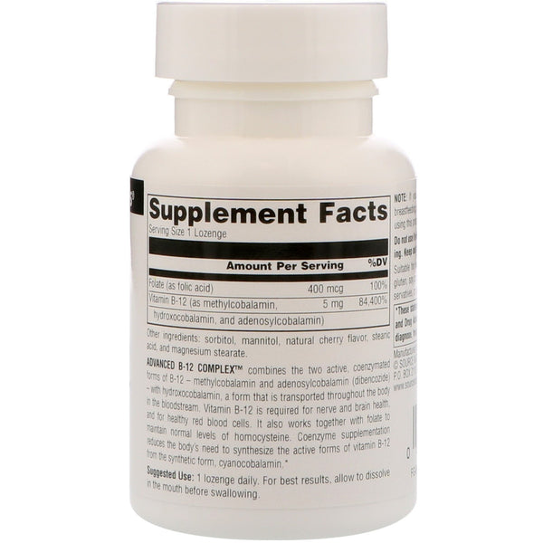 Source Naturals, Advanced B-12 Complex, 5 mg, 60 Lozenges - The Supplement Shop