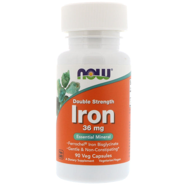 Now Foods, Iron, Double Strength, 36 mg, 90 Veg Capsules - The Supplement Shop