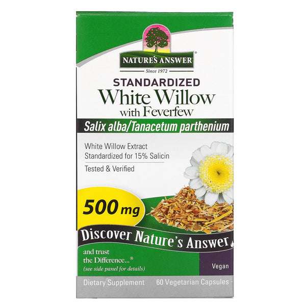 Nature's Answer, White Willow with Feverfew, 500 mg, 60 Vegetarian Capsules - The Supplement Shop