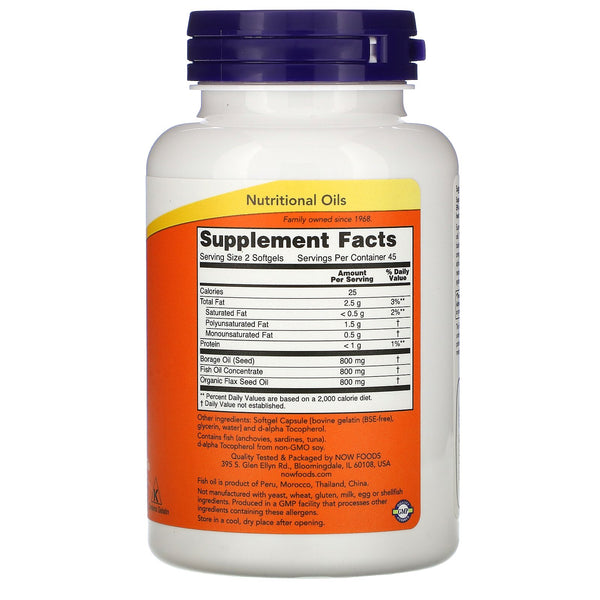 Now Foods, Super Omega 3-6-9, 1,200 mg, 90 Softgels - The Supplement Shop