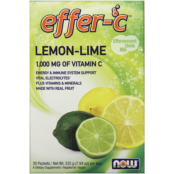 Now Foods, Effer-C, Effervescent Drink Mix, Lemon-Lime, 30 Packets, (7.5 g) Each - The Supplement Shop