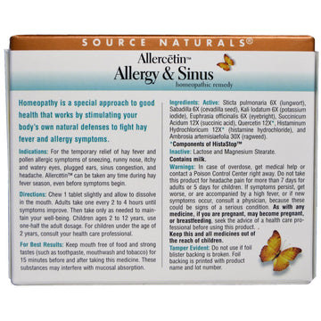 Source Naturals, Allercetin, Allergy & Sinus, 48 Homeopathic Tablets