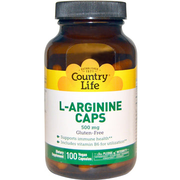 Country Life, L-Arginine Caps, 500 mg, 100 Vegan Capsules