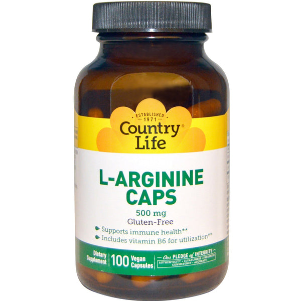 Country Life, L-Arginine Caps, 500 mg, 100 Vegan Capsules - The Supplement Shop