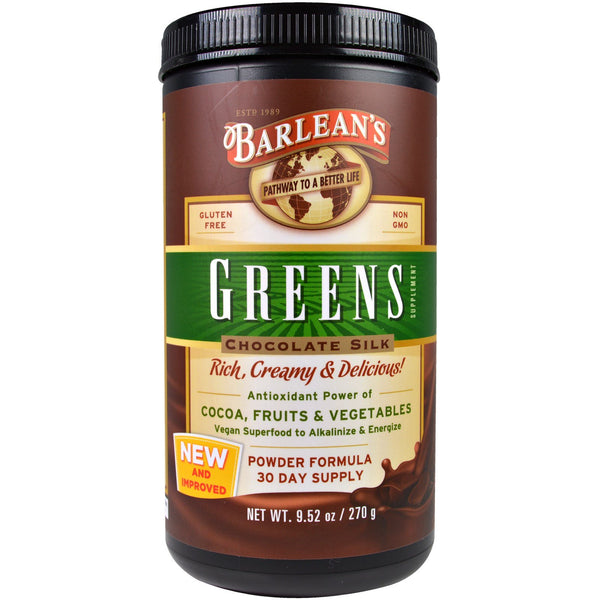 Barlean's, Greens, Powder Formula, Chocolate Silk, 9.52 oz (270 g) - The Supplement Shop