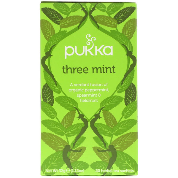 Pukka Herbs, Three Mint, Caffeine Free, 20 Herbal Tea Sachets, 1.12 oz (32 g) - The Supplement Shop
