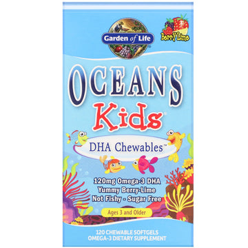 Garden of Life, Oceans Kids, DHA Chewables, Yummy Berry Lime, Age 3 and Older, 120 mg, 120 Chewable Softgels