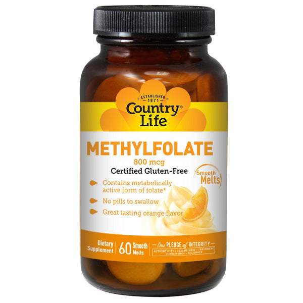 Country Life, Methylfolate, Orange, 800 mcg, 60 Smooth Melts - The Supplement Shop