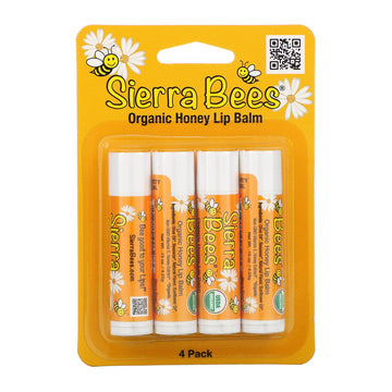 Sierra Bees, Organic Lip Balms, Honey, 4 Pack, .15 oz (4.25 g) Each