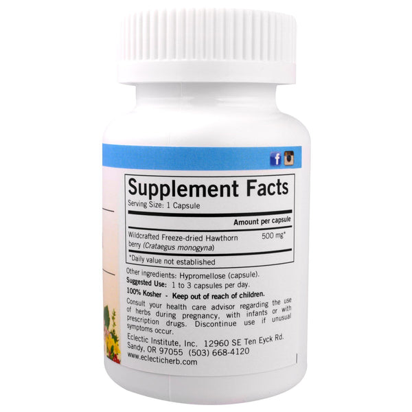 Eclectic Institute, Raw Fresh Freeze-Dried, Hawthorn, 500 mg, 90 Non-GMO Veg Caps - The Supplement Shop