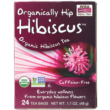 Now Foods, Organic Real Tea, Organically Hip Hibiscus, Caffeine-Free, 24 Tea Bags, 1.7 oz (48 g)