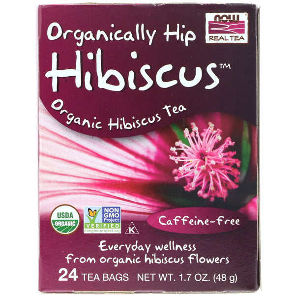 Now Foods, Organic Real Tea, Organically Hip Hibiscus, Caffeine-Free, 24 Tea Bags, 1.7 oz (48 g) - The Supplement Shop