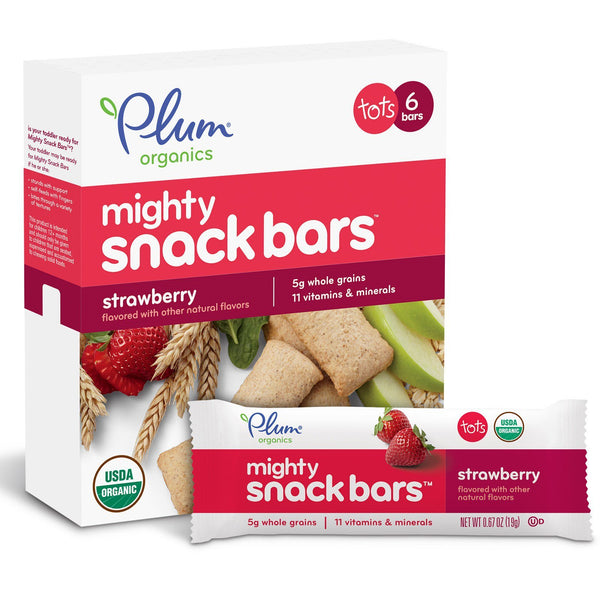 Plum Organics, Tots, Mighty Snack Bars, Strawberry, 6 Bars, 0.67 oz (19 g) Each - The Supplement Shop
