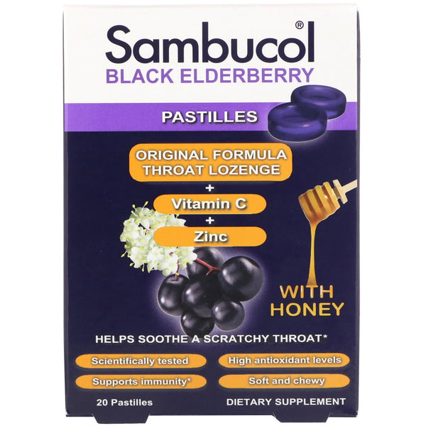 Sambucol, Black Elderberry Pastilles with Honey, 20 Pastilles - The Supplement Shop
