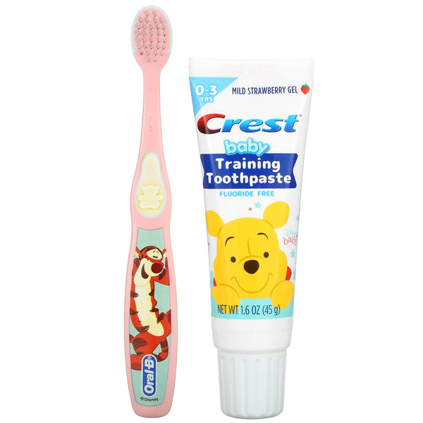 Crest, Baby Training Toothpaste Kit, Soft, 0-3 Years, Winnie the Pooh, Mild Strawberry, 1 Kit - The Supplement Shop