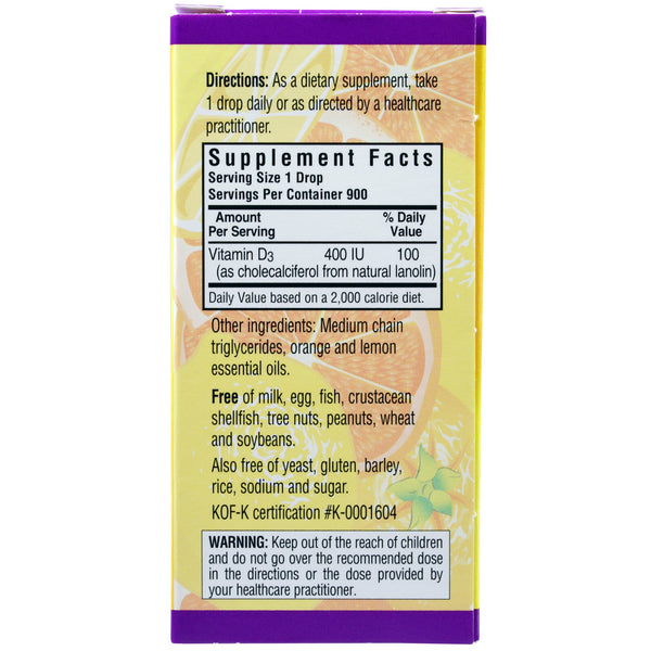 Bluebonnet Nutrition, Liquid Vitamin D3 Drops, Natural Citrus Flavor, 400 IU, 1 fl oz (30 ml) - The Supplement Shop