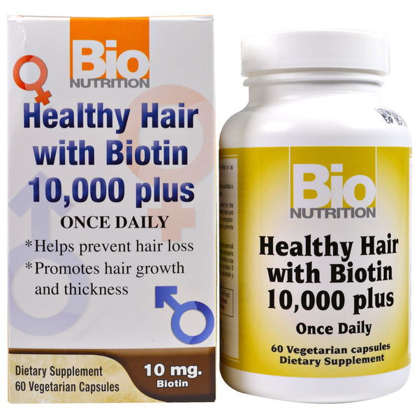 Bio Nutrition, Healthy Hair with Biotin 10,000 Plus, 60 Vegetarian Capsules - The Supplement Shop