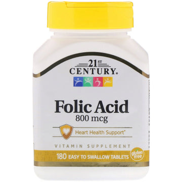 21st Century, Folic Acid, 800 mcg, 180 Easy to Swallow Tablets