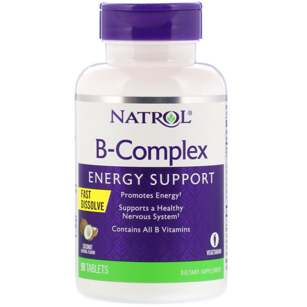 Natrol, B-Complex, Fast Dissolve, Coconut Natural Flavor, 90 Tablets - The Supplement Shop