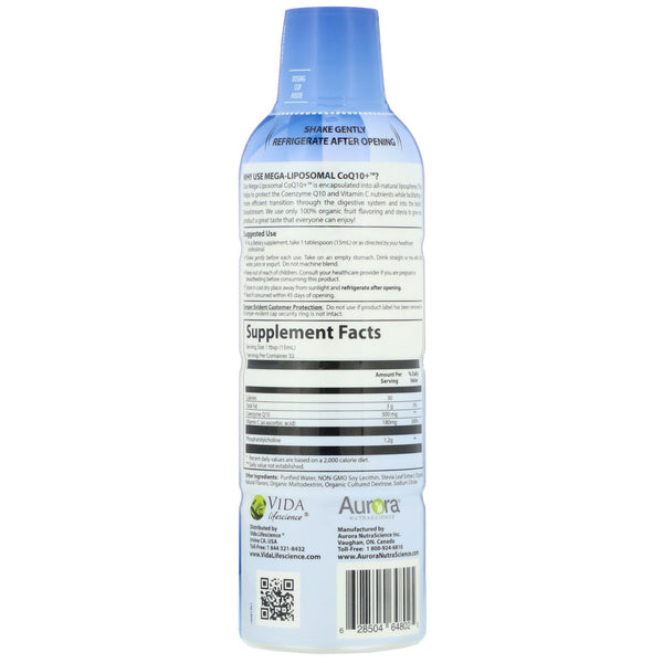 Aurora Nutrascience, Mega-Liposomal CoQ10+, Organic Fruit Flavor, 300 mg, 16 fl oz (480 ml) - The Supplement Shop