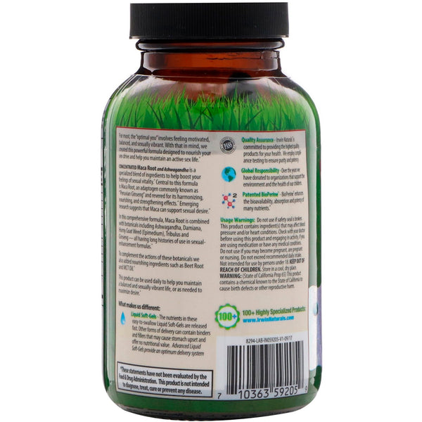 Irwin Naturals, Concentrated Maca Root and Ashwagandha, 75 Liquid Soft-Gels - The Supplement Shop