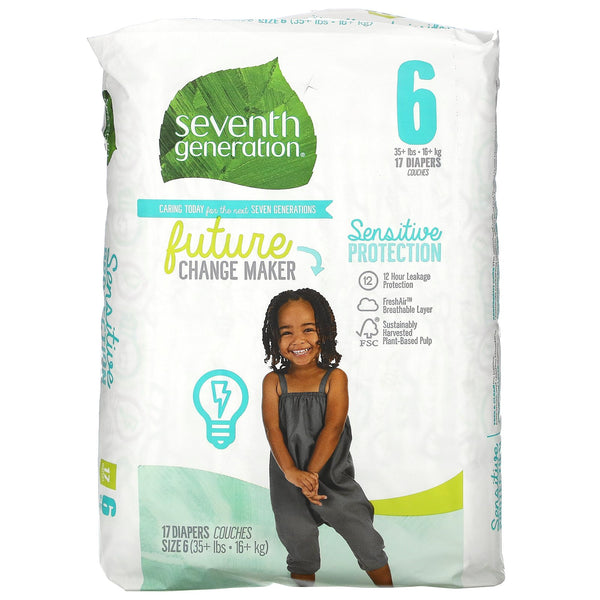 Seventh Generation, Sensitive Protection Diapers, Size 6, 35+ lbs, 17 Diapers - The Supplement Shop