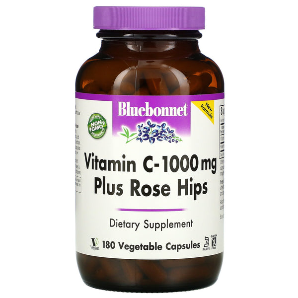 Bluebonnet Nutrition, Vitamin C Plus Rose Hips, 1,000 mg, 180 Vegetable Capsules - The Supplement Shop