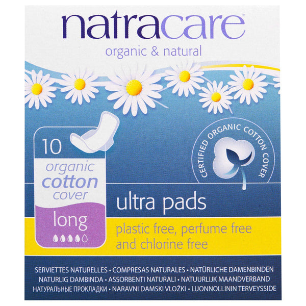 Natracare, Ultra Pads, Organic Cotton Cover, Long, 10 Pads - The Supplement Shop