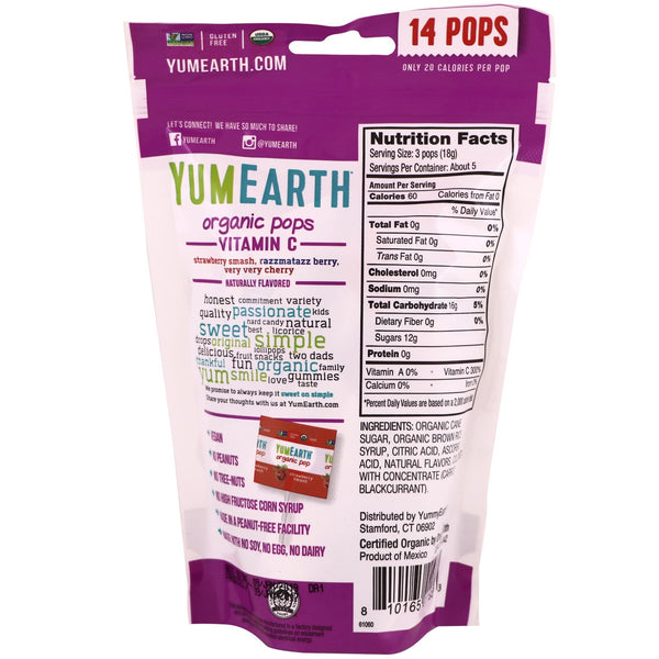 YumEarth, Organic Vitamin C Pops, 14 Pops, 3 oz (85 g) - The Supplement Shop