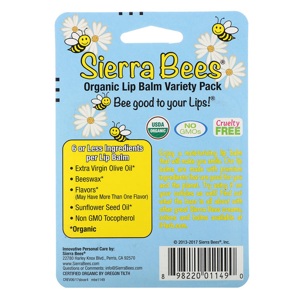 Sierra Bees, Organic Lip Balm Variety Pack, 4 Pack, .15 oz (4.25 g) Each - The Supplement Shop