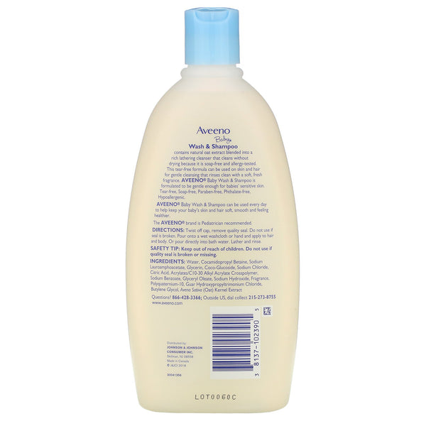Aveeno, Baby, Wash & Shampoo, Lightly Scented, 18 fl oz (532 ml) - The Supplement Shop