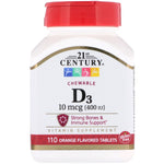 21st Century, Vitamin D3, Chewable, Orange Flavored, 400 IU, 110 Tablets - The Supplement Shop