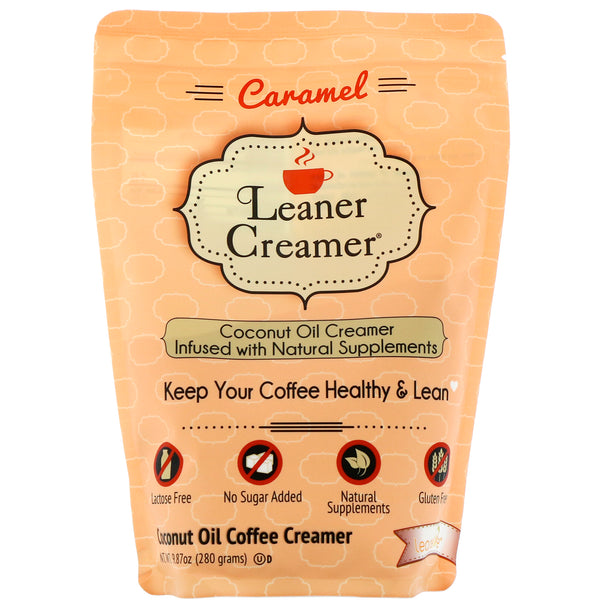 Leaner Creamer, Coconut Oil Coffee Creamer, Caramel, 9.87 oz (280 g) - The Supplement Shop