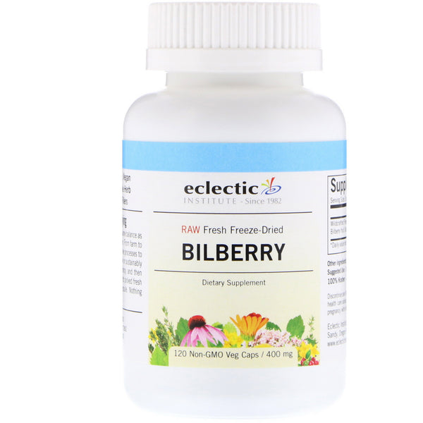 Eclectic Institute, Raw Fresh Freeze-Dried, Bilberry, 400 mg, 120 Non-GMO Veg Caps - The Supplement Shop