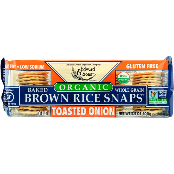 Edward & Sons, Organic, Baked Whole Grain Brown Rice Snaps, Toasted Onion, 3.5 oz (100 g) - The Supplement Shop