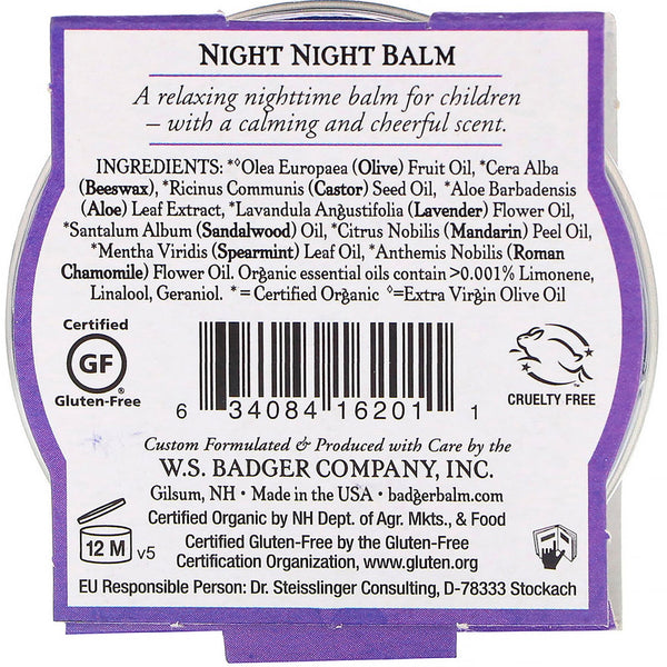 Badger Company, Organic, Night-Night Balm, Lavender & Chamomile, .75 oz (21 g) - The Supplement Shop