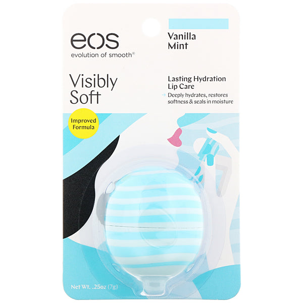 EOS, Visibly Soft Lip Balm Sphere, Vanilla Mint, .25 oz (7 g) - The Supplement Shop
