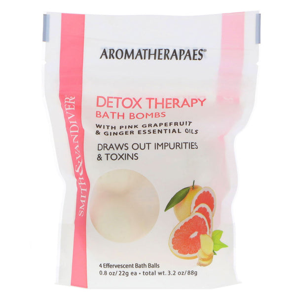 Smith & Vandiver, Detox Therapy Bath Bombs with Pink Grapefruit & Ginger Essential Oils, 4 Effervescent Bath Balls, 0.8 oz (22 g) Each - The Supplement Shop